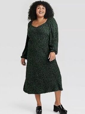 Ava & Viv Green and Black Leopard Print Dress Size XXL